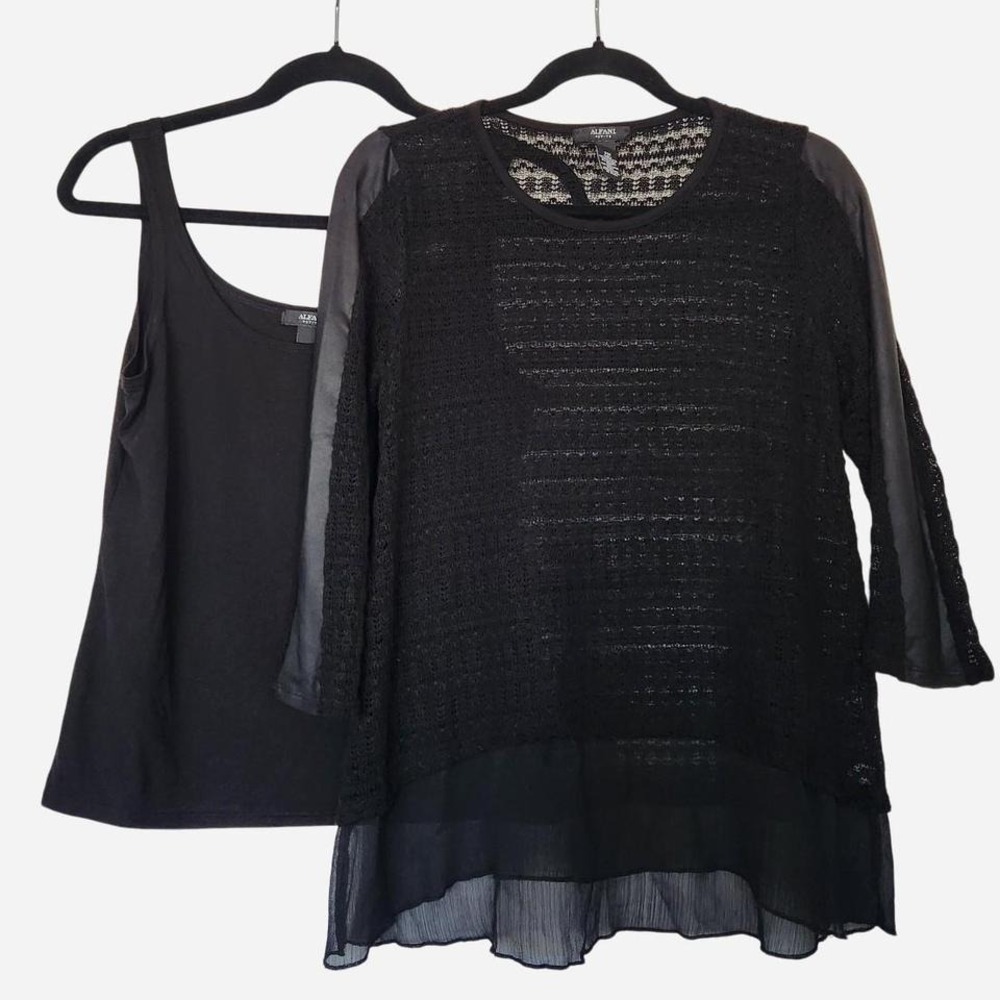 2 Piece Alfani Black Sheer Knit Top with Mesh details Removable Tank Top Goth